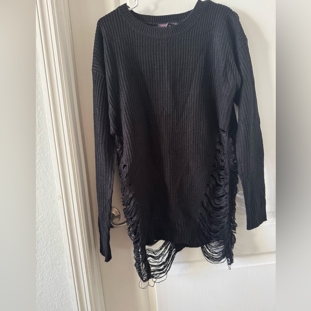 Black Distressed Knit Sweater